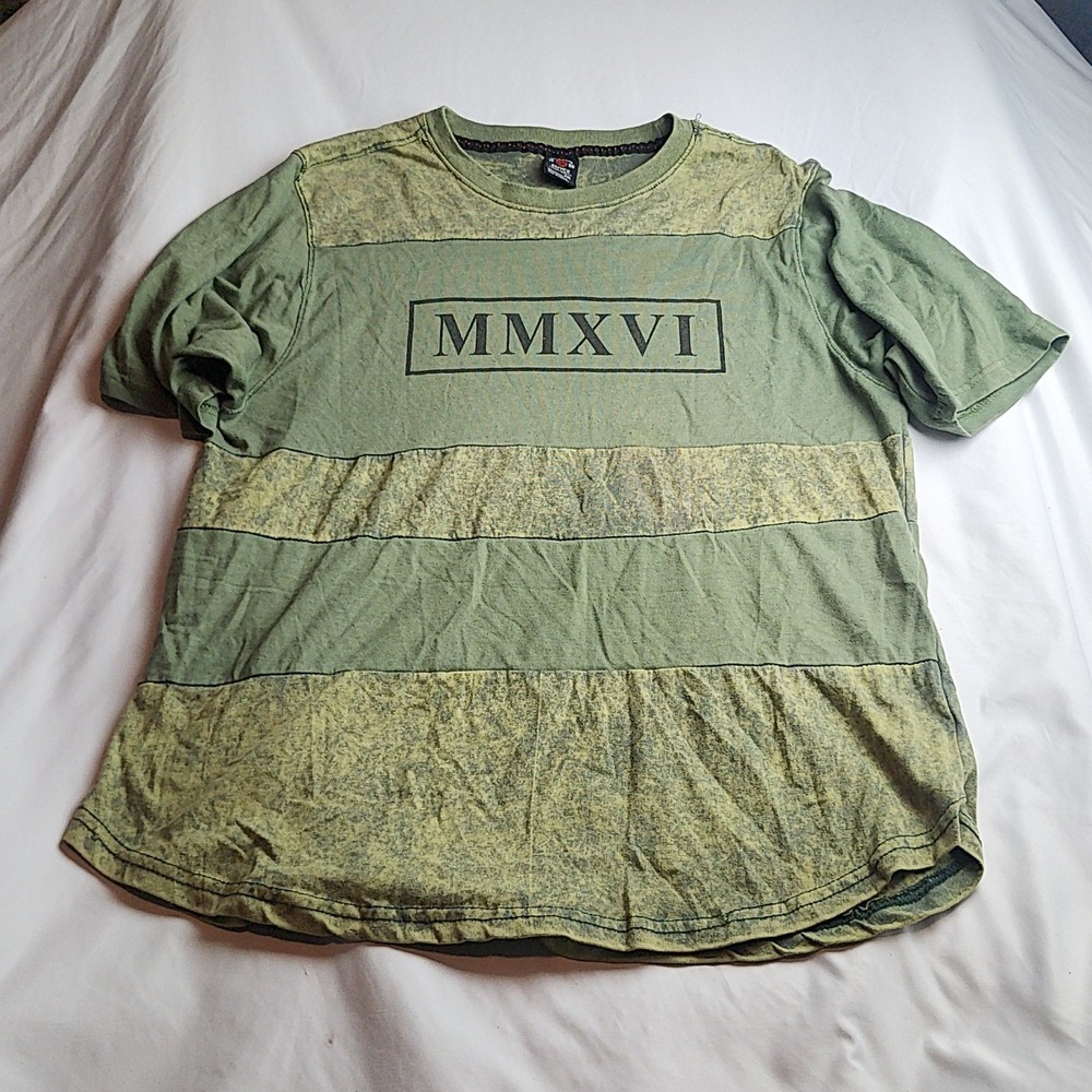 Enyce MMXVI Roman Numeral Graphic T-Shirt Acid Wash Olive Green Men's Size XXL